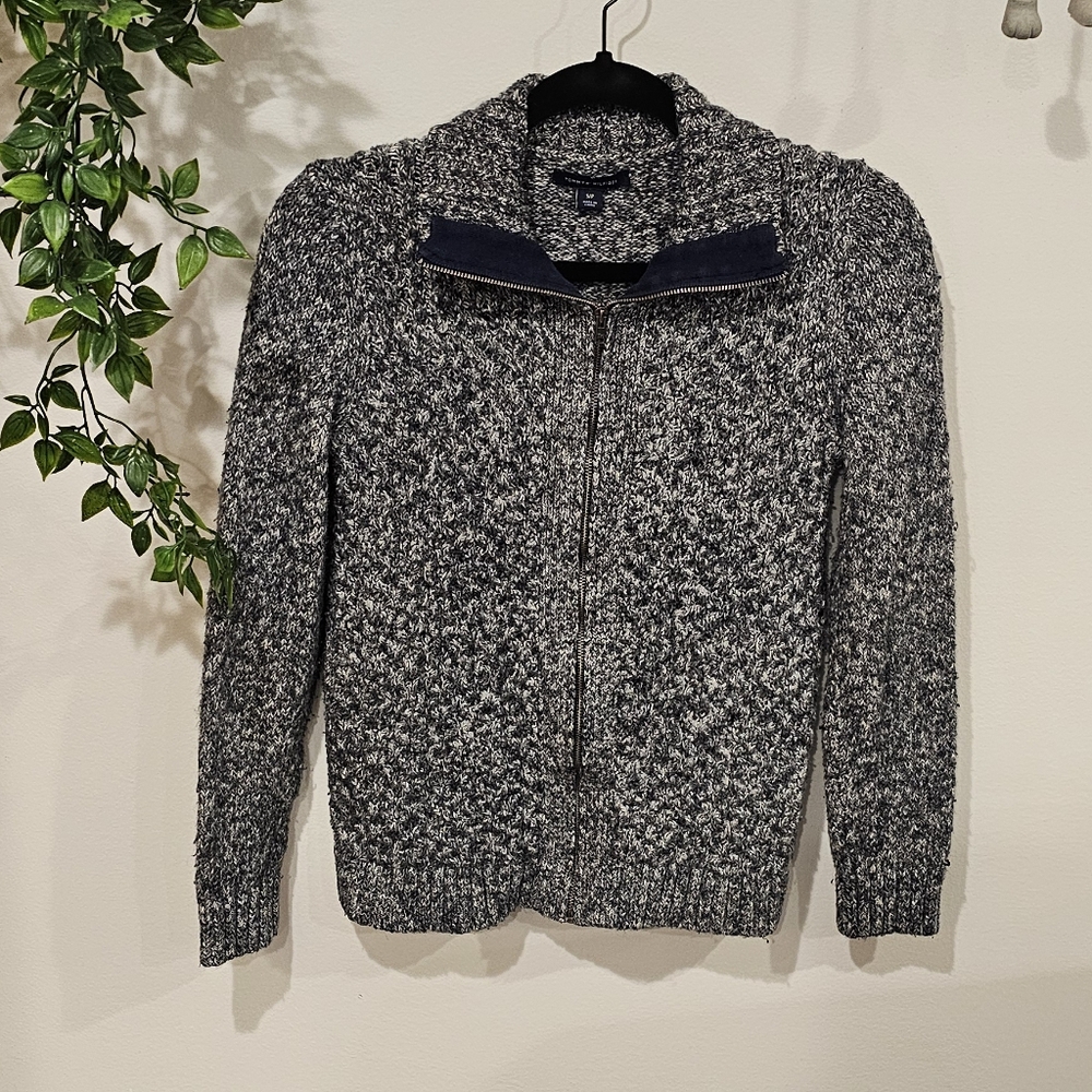 TOMMY HILFIGER Women’s Size Small  Sweater Cardigan Chunky Knit Full Zip Grey